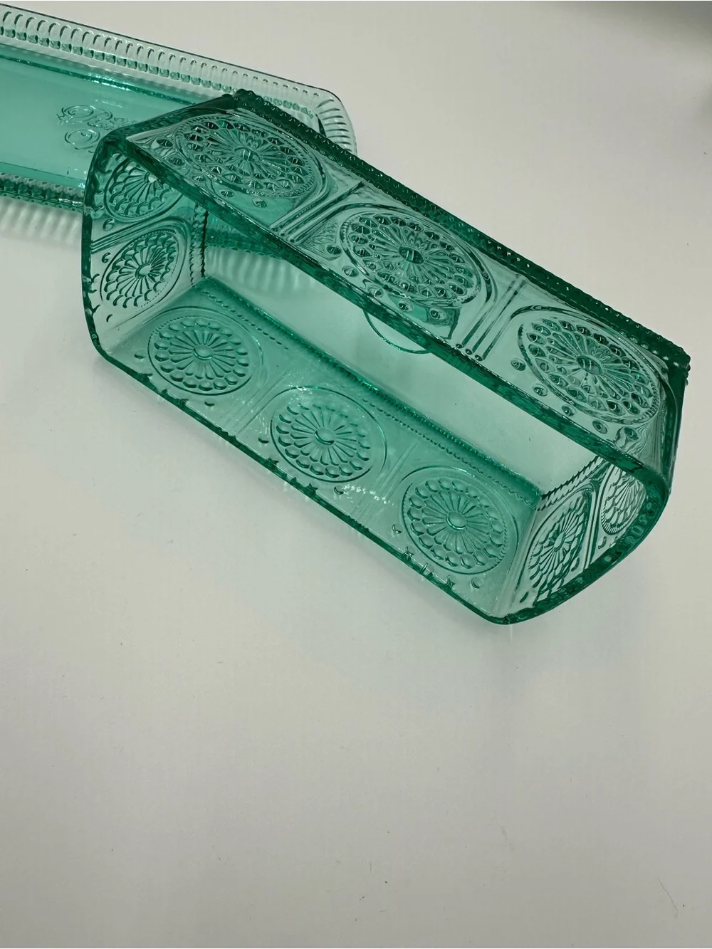 The Pioneer Woman Adeline Teal Embossed Glass Covered Butter Keeper Dish